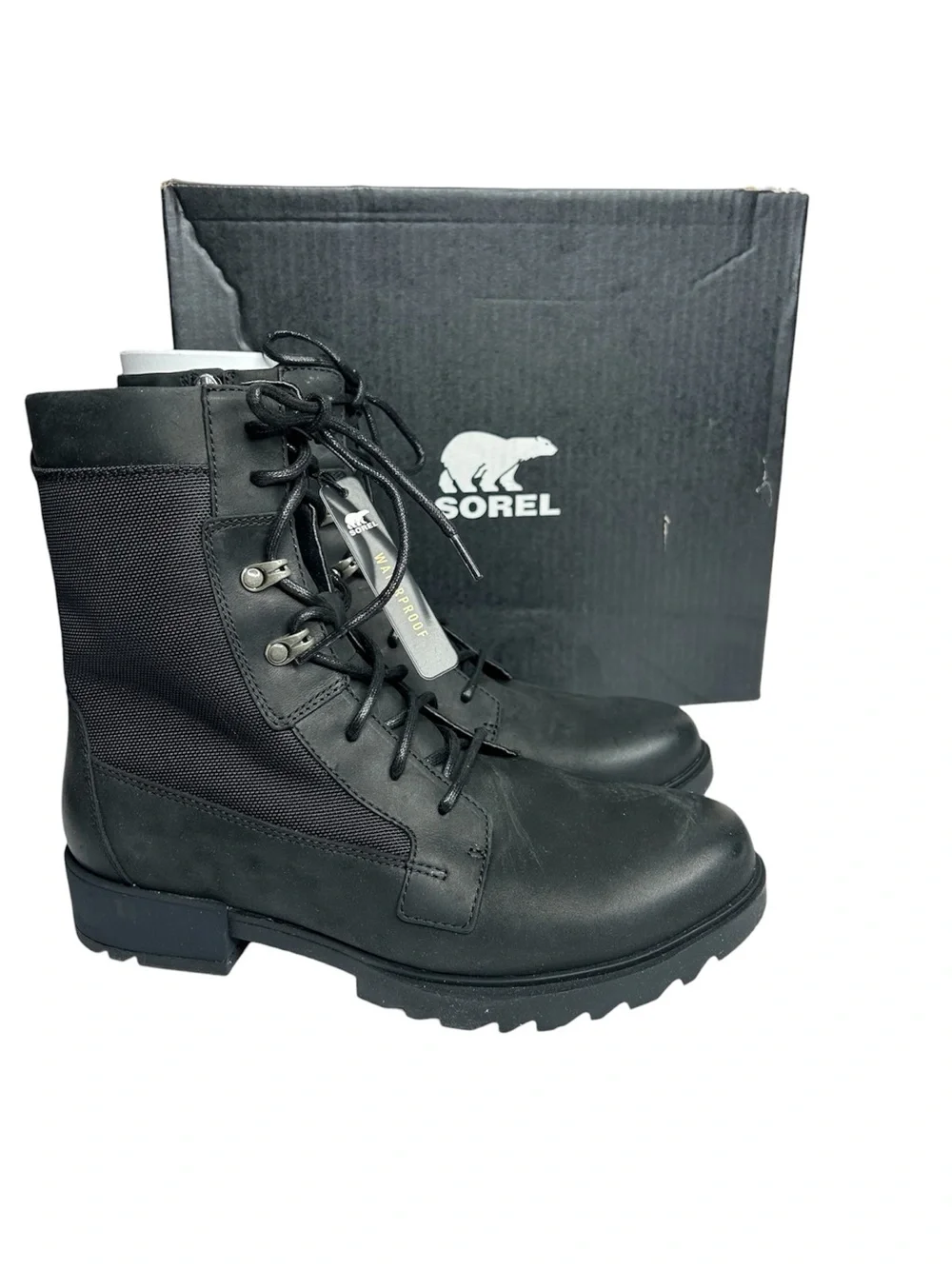 New Sorel Black Lace-Up Utility Boots 10 Emelie II